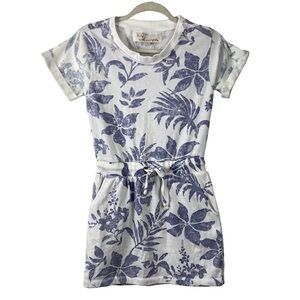 Vintage Havana White Blue Tropical Floral T-Shirt Knit Mini Dress Size Small